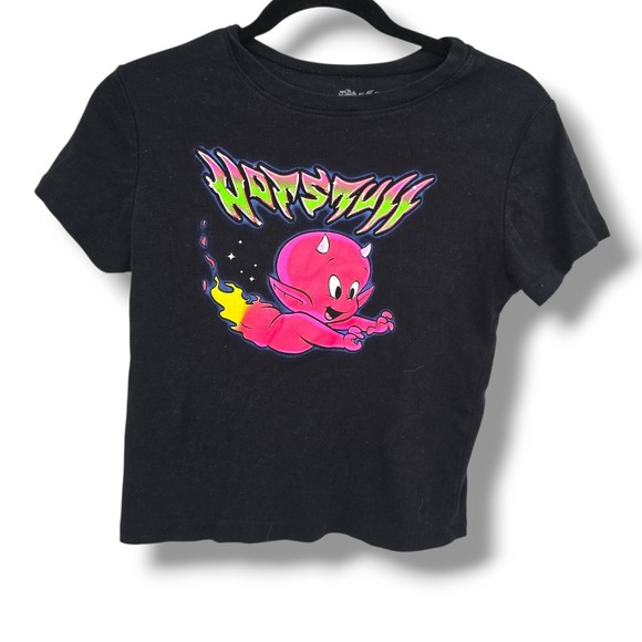 wild fable Tops - Hot Stuff Graphic‎ Tee Little Devil Cartoon Black Crop Top Women's Size L